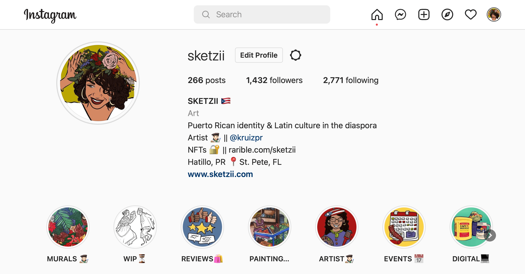 The header of instagram.com/sketzii
